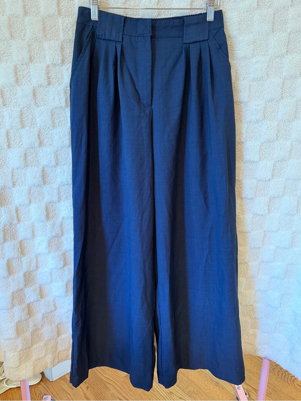 Max Studio Wide-Leg High-Waist Menswear Style Women's Pants - Navy Medium